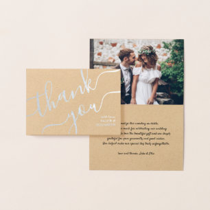 New Address Wedding Photo Simple Script Thank You Foil Card