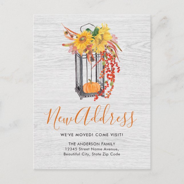 New Address We've Moved Floral Pumpkin Moving Announcement Postcard (Front)