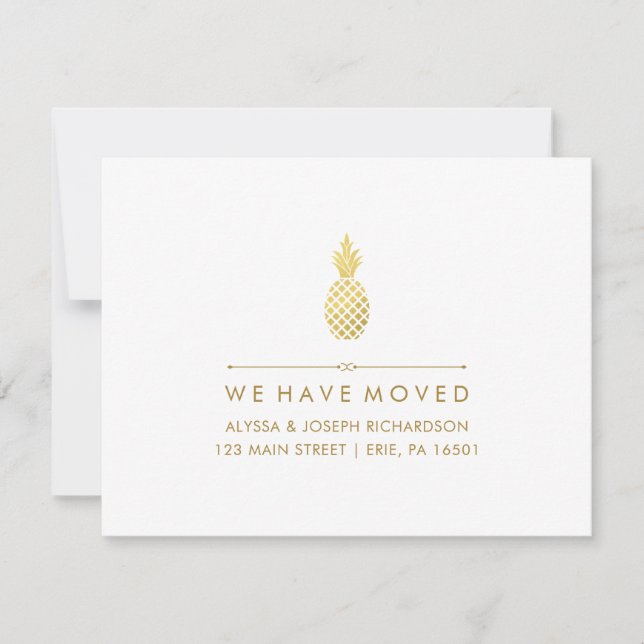 New Address with Elegant Gold Pineapple Announcement (Front)