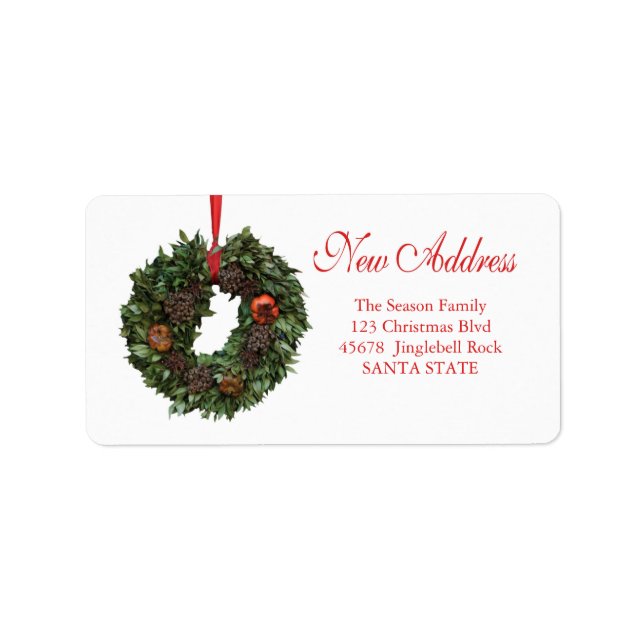 New Address x-mas wreath Holiday Label (Front)