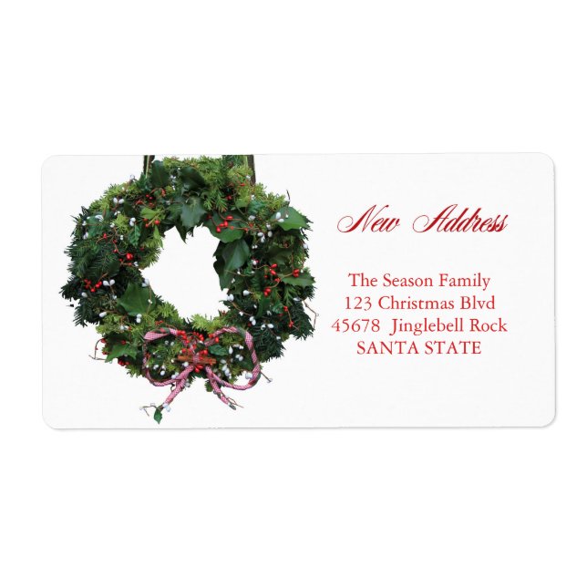 New Address x-mas wreath Holiday Label (Front)