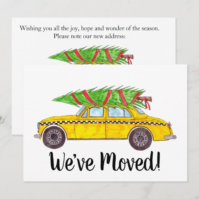 New Address Yellow Cab Taxi Christmas tree Invitation (Front/Back)