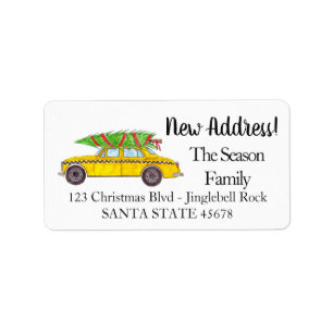 New Address Yellow Cab Taxi Christmas tree Label