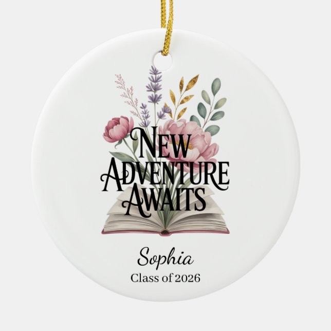 New Adventure Awaits Graduation Personalised Ceramic Ornament (Front)