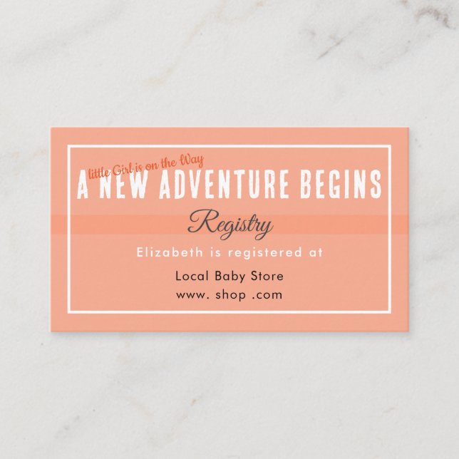 New Adventure Begins Peach Registry Enclosure Card (Front)
