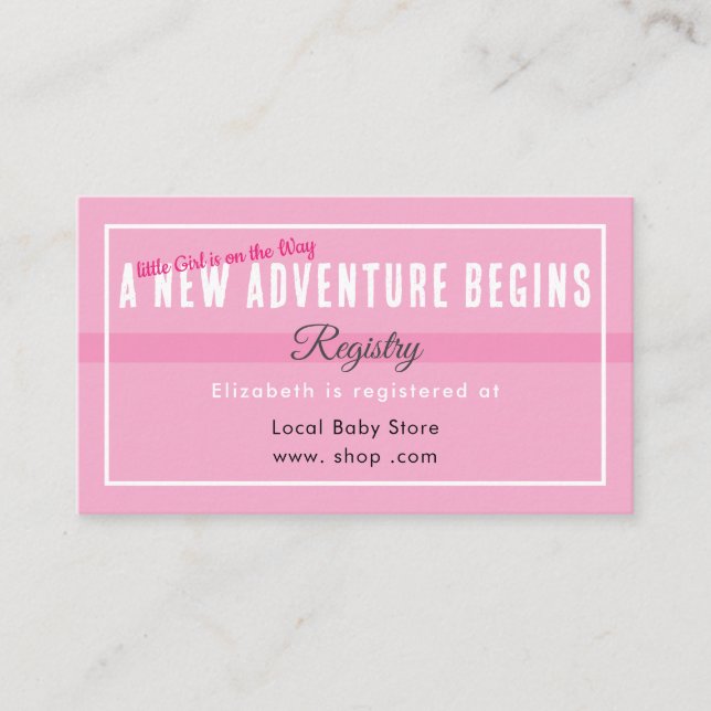 New Adventure Begins Pink Registry Enclosure Card (Front)