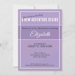 New Adventure Begins Purple Babyshower Invitation
