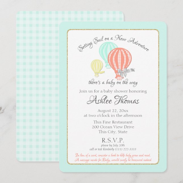 New Adventure Hot Air Balloons Baby Shower Invitation (Front/Back)