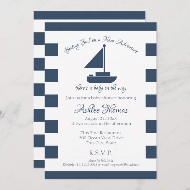 New Adventure Nautical Sailboat Shower Invitation (Front/Back)
