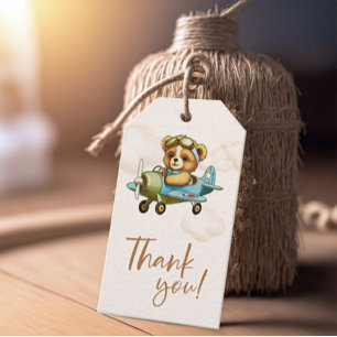 New Adventure Teddy bear Aeroplane Baby Shower Gift Tags
