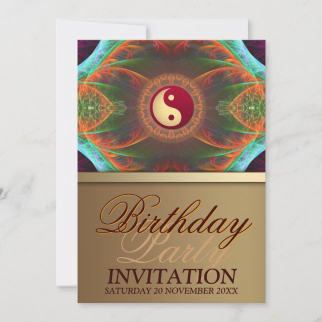 New Age Balance Fractal Art Birthday Party Invites (Front)
