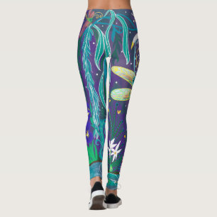 New Age Dragonfly Evil Eye Pond Lotus Willow Tree Leggings
