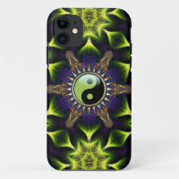 New Age Green YinYang Hexagon Neon Fractals