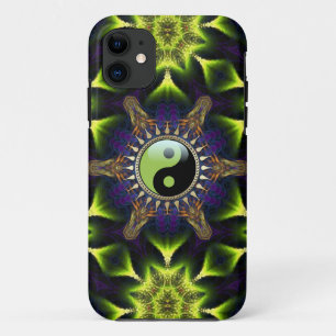 New Age Green YinYang Hexagon Neon Fractals iPhone 11 Case