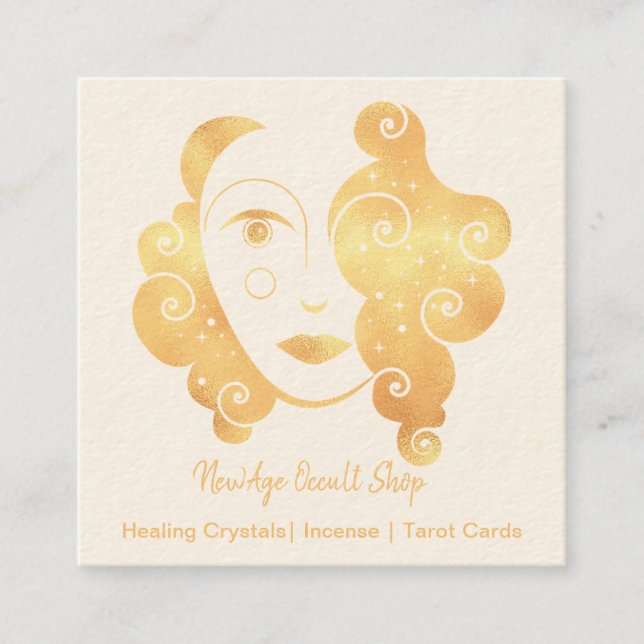 New Age Occult Shop Abstract Face Square Business Card (Front)