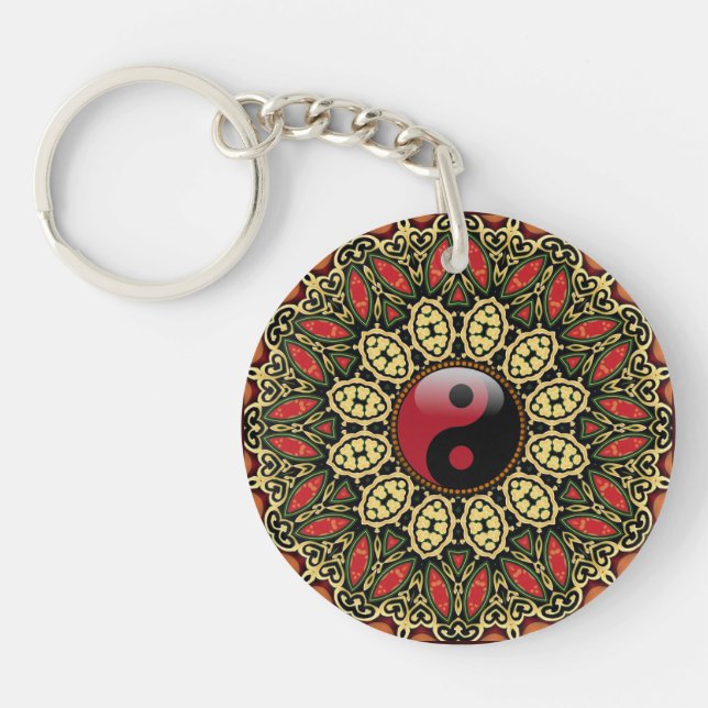 New Age YinYang Batik Geometric Flower New Age Key Ring (Front)