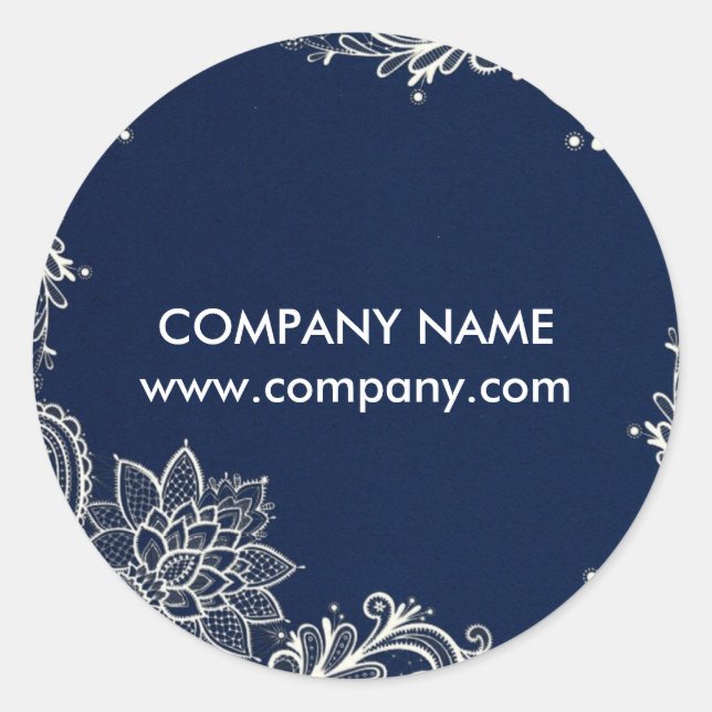 New Age Yoga navy blue henna bohemian lace Classic Round Sticker (Front)