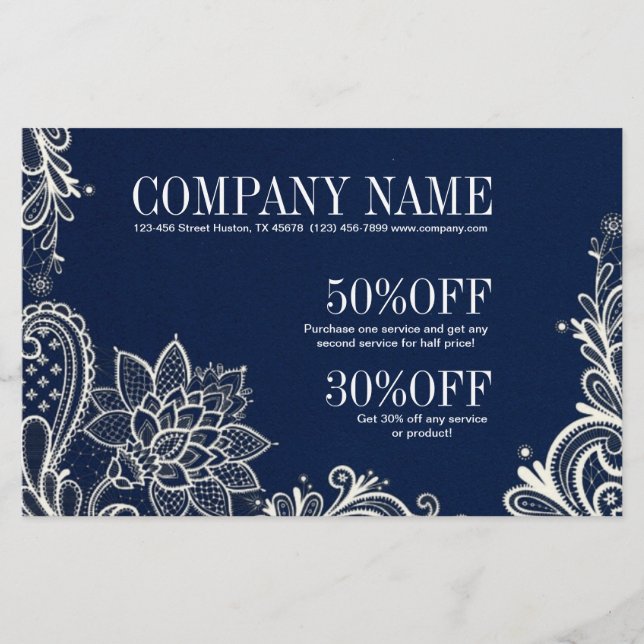 New Age Yoga navy blue henna bohemian lace Flyer (Front)