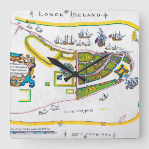 New Amsterdam Map, 1661 Square Wall Clock