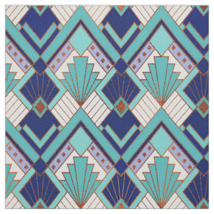 New Aqua and Blue Art Deco Style Fabric