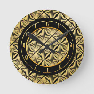 New Art Deco Circular Black and Gold Round Clock