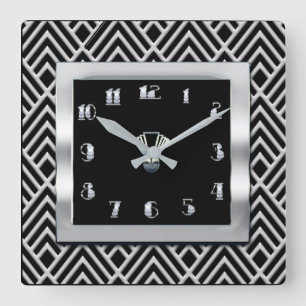 New Art Deco Style (Black and silver) Square Wall Clock