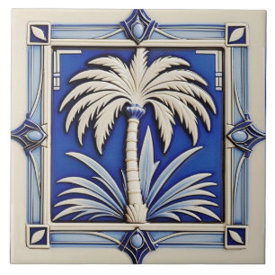 New Art Deco Style Palm Ceramic Tile. Tile