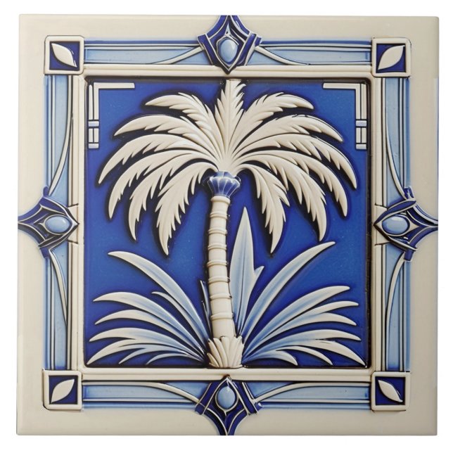 New Art Deco Style Palm Ceramic Tile. Tile (Front)