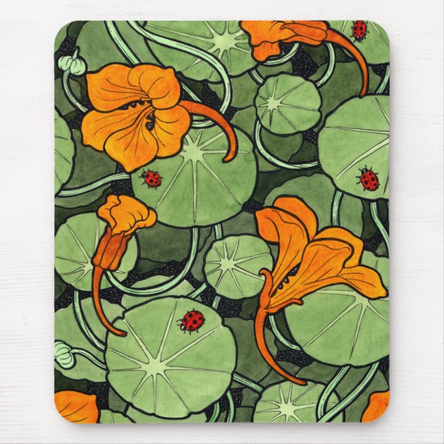 New! Art Nouveau Nasturtiums Mouse Pad (Front)