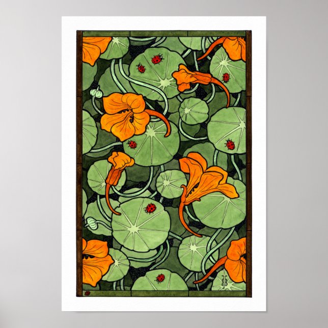 New! Art Nouveau Nasturtiums Poster (Front)