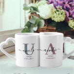 New Auntie and Uncle Monogram Blue and Mauve Coffee Mug Set<br><div class="desc">Family monogram mug set for new auntie and uncle (or established) which you can personalise with the date they became first time aunt and uncle. This design has elegant handwritten script, modern typography and a subtle colour palette of storm blue, mauve heather, black and white. One mug has a monogram...</div>