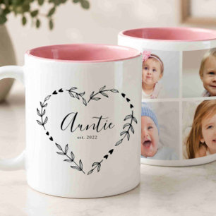 New Auntie Year Est. Four Photo Collage Two-Tone Coffee Mug