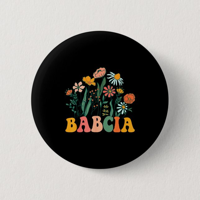 New Babcia Wildflower First Birthday &amp; Baby Sh 6 Cm Round Badge (Front)