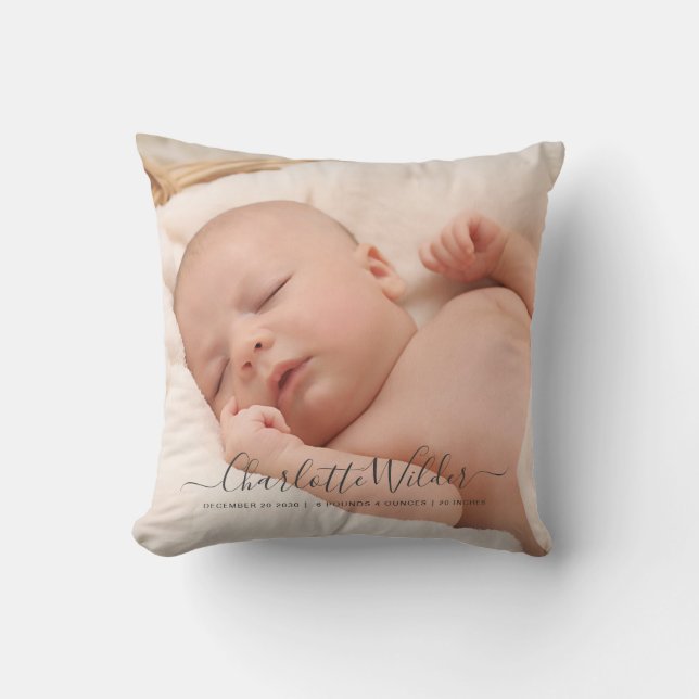 New Baby 2 Photo Script Name Birth Stats Cushion (Front)