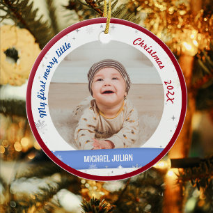 New Baby 2 Photos My First Merry Little Christmas Ceramic Ornament