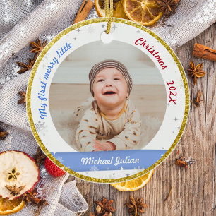New Baby 2 Photos My First Merry Little Christmas Ceramic Ornament