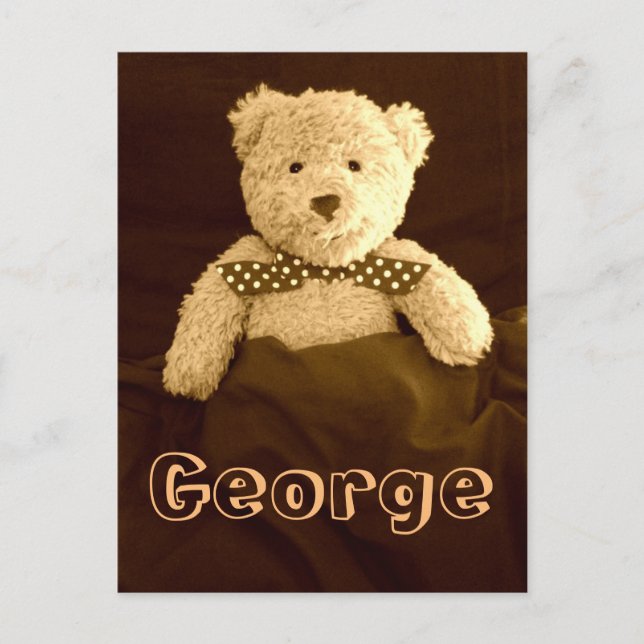 New Baby (Any Name) Teddy Bear Sepia Tone Postcard (Front)