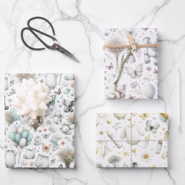 New Baby Baby Shower, Boy, Girl, Neutral, Wrapping Paper Sheet (Front)