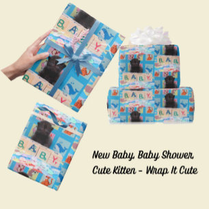 New Baby, Baby Shower, Kitten Wrapping Paper