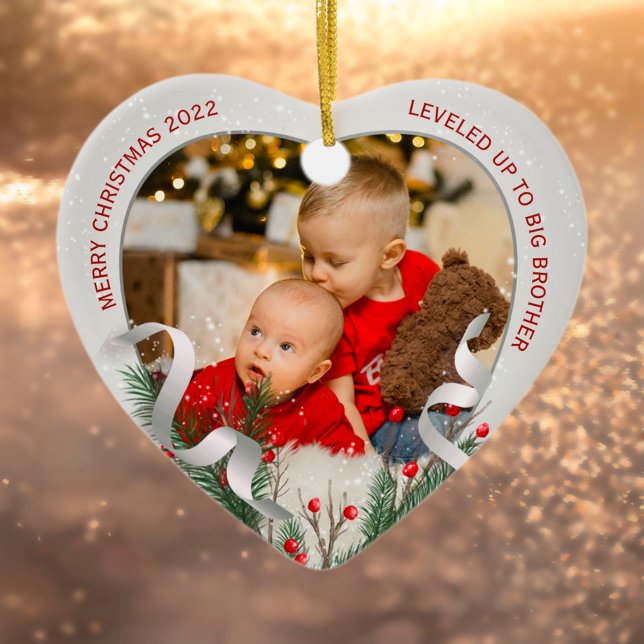 New Baby Big Brother Silver Frame Merry Christmas  Ceramic Ornament (Creator Uploaded)