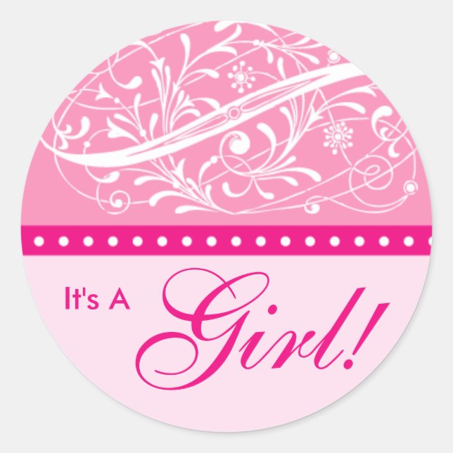 New Baby | Birth Announcement | Baby Shower Pink Classic Round Sticker (Front)