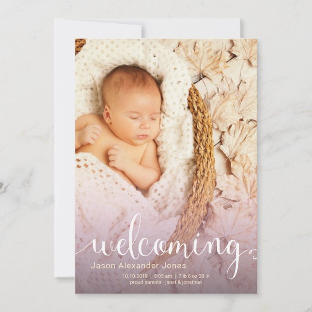 New Baby Birth Announcement Mauve and Gold (Front)