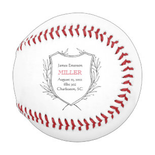 New Baby Birth Announcement White Red Sports Baseball