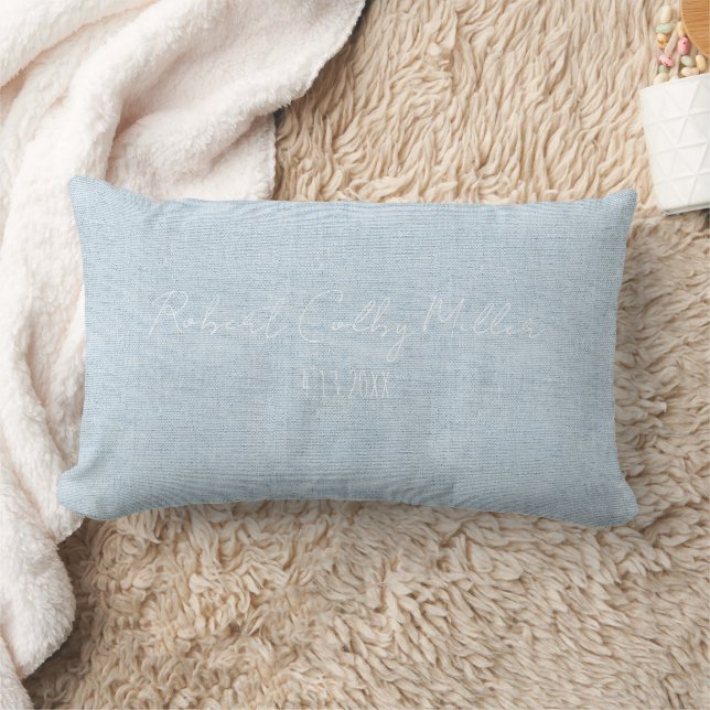 New Baby blue Linen Fabric Full Name Birth Date Lumbar Cushion (Blanket)