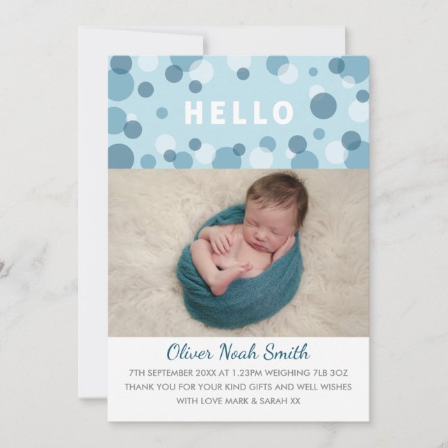 New baby boy announcement/thank you card (Front)