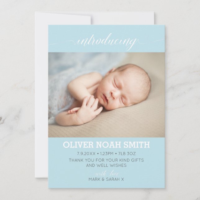 New baby boy announcement/thank you card (Front)
