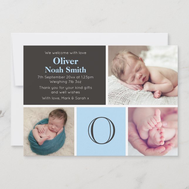 New baby boy announcement/thank you card (Front)