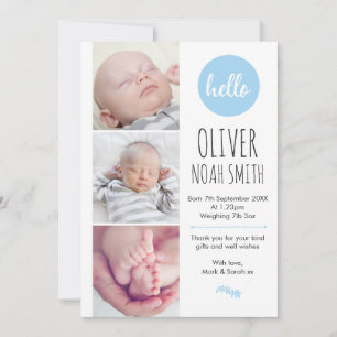New baby boy announcement/thank you card A5