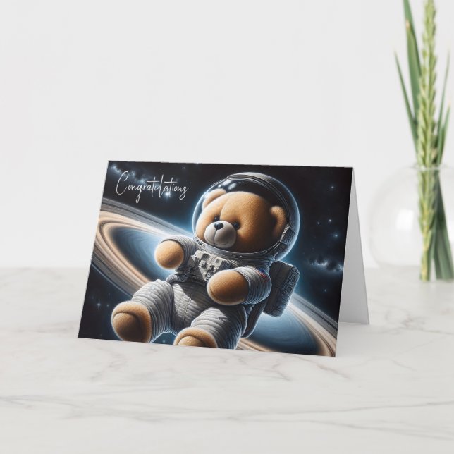 New Baby Boy Astronaut Teddy Bear Card (Front)