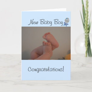 New Baby Boy Baby Feet Blue Rattle Card
